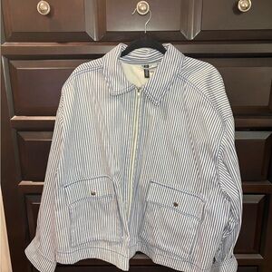H&M Blue and White Striped Utility Jacket